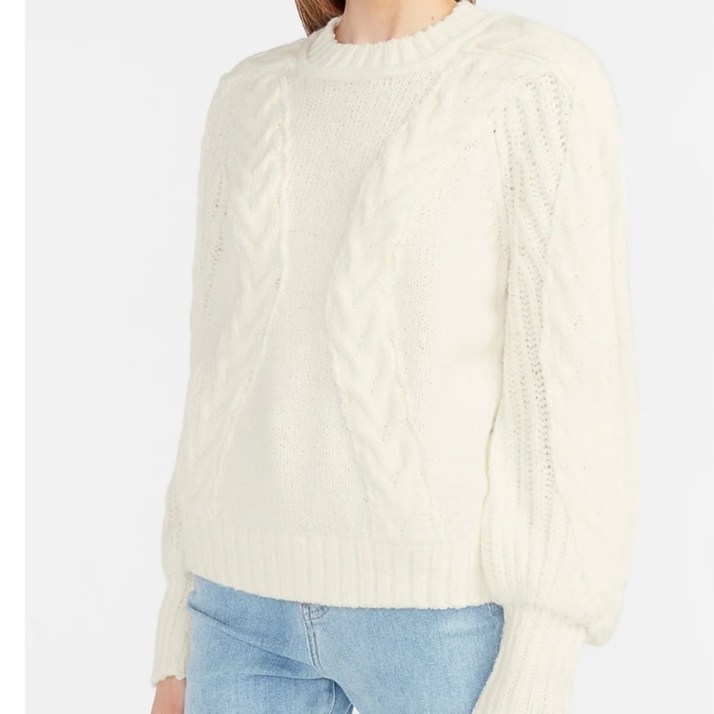 Express Chunky Crew Neck Cable Knit Sweater Gray S